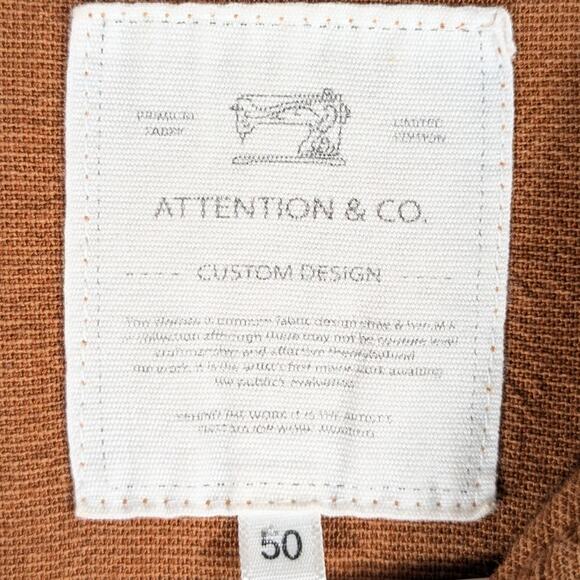 Attention & Co Shirt Men 50 Korea Brown Textured Long Sleeve Casual Button Front - Picture 2 of 5